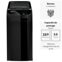 Fellowes AutoMax 350C - destructeur de documents coupe croisée - 350 feuilles - Corbeille 68 litres - anti-bourrage - destruction silencieuse
