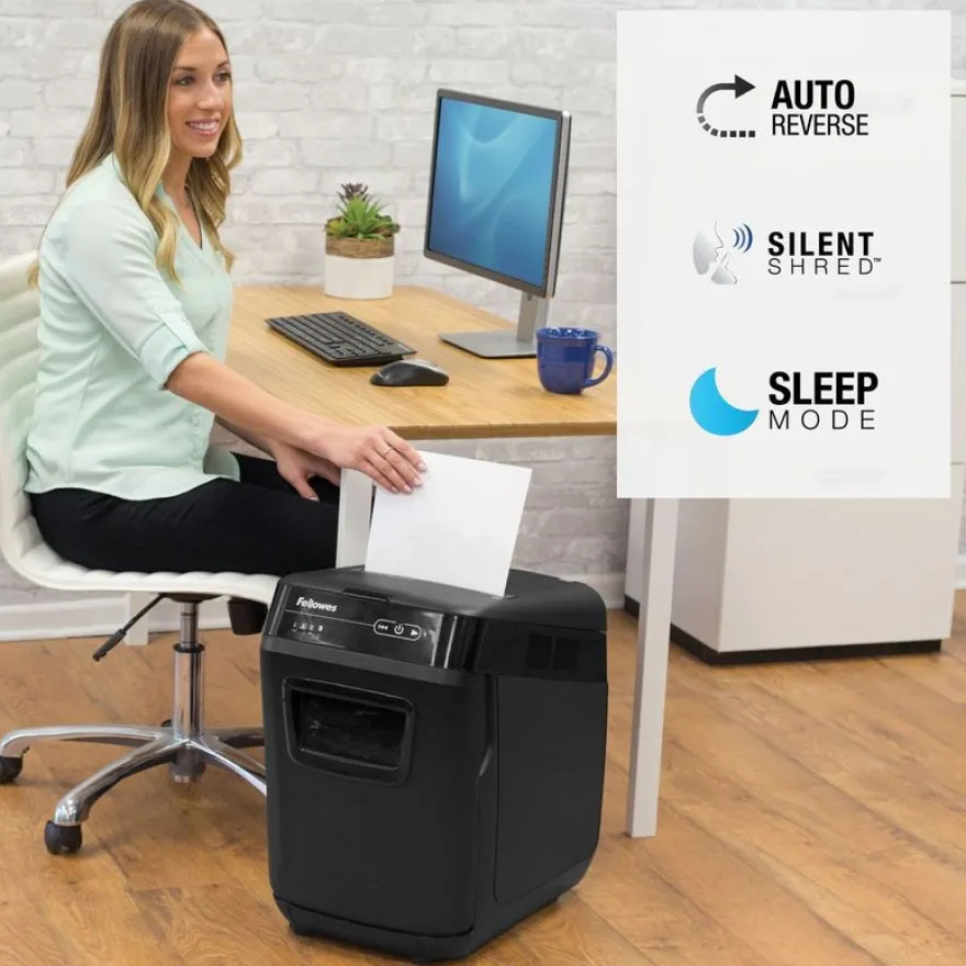 Fellowes AutoMax 150C - destructeur de documents coupe croisée - 150 feuilles - Corbeille 32 litres - anti-bourrage - destruction silencieuse