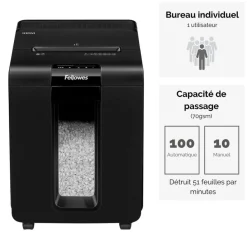 Fellowes AutoMax 100M - destructeur de documents coupe croisée mini-cut - 100 feuilles - Corbeille 23 litres - technologie anti-bourrage