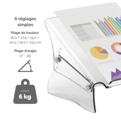 Fellowes Clarity - Porte-documents transparent - format A3 et A4 - réglable en hauteur - jusqu'à 6kg