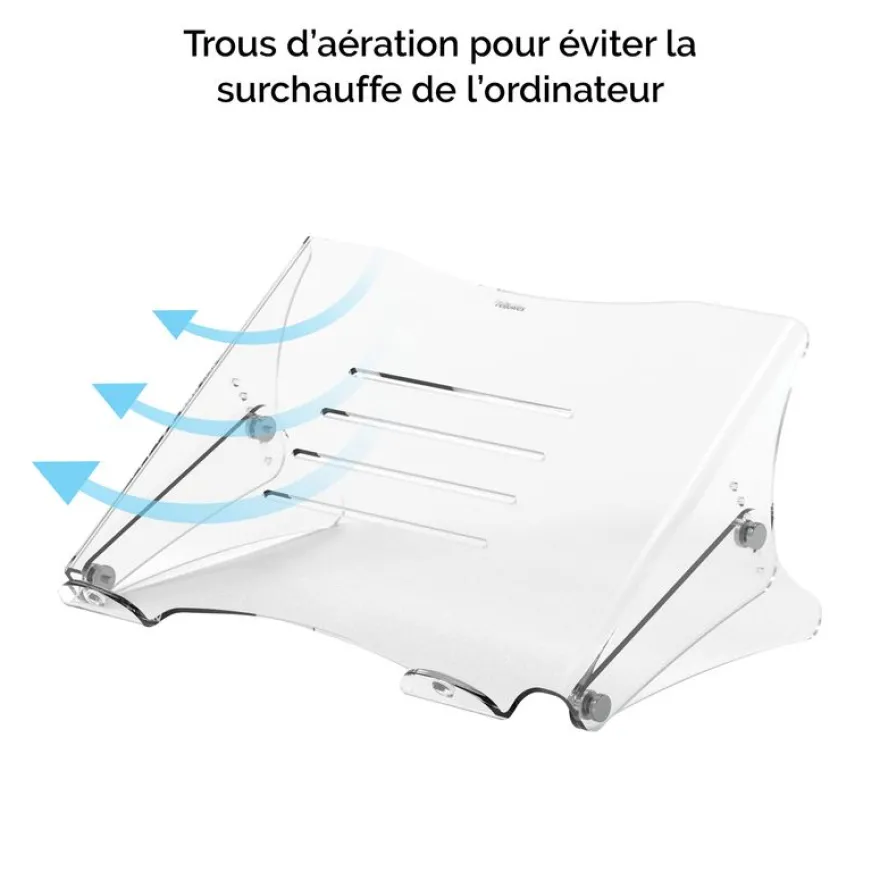 Fellowes Clarity - Support pour ordinateur portable transparent - réglable en hauteur - avec fentes d'aération