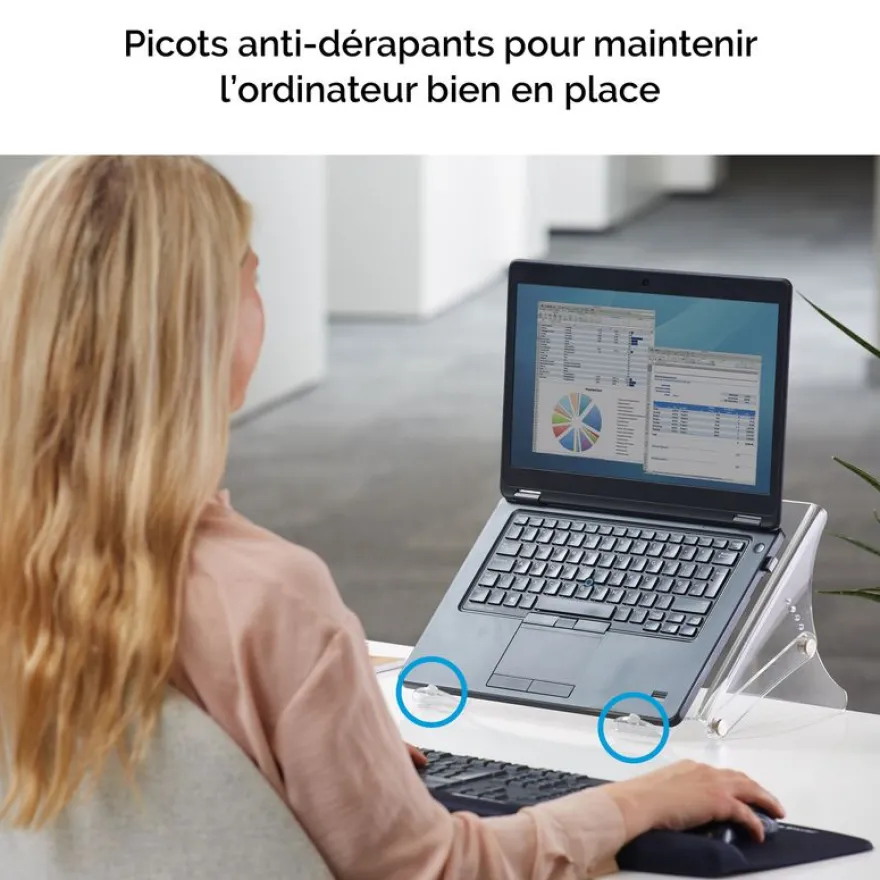 Fellowes Clarity - Support pour ordinateur portable transparent - réglable en hauteur - avec fentes d'aération