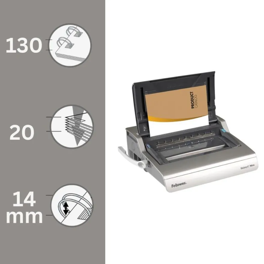 Fellowes Galaxy-E/Wire - machine à relier / relieuse perforeuse éléctrique par anneaux métal - Perfore 20 feuilles - relie 130f