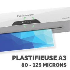 Fellowes Pixel - Plastifieuse A3 - de 80 à 125 microns, à chaud et à froid - anti-bourrage - temps de chauffe rapide