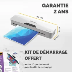 Fellowes Pixel - Plastifieuse A3 - de 80 à 125 microns, à chaud et à froid - anti-bourrage - temps de chauffe rapide