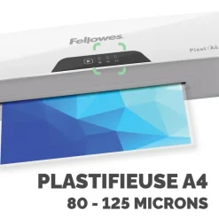 Fellowes Pixel - Plastifieuse A4 - de 80 à 125 microns, à chaud et à froid - anti-bourrage - temps de chauffe rapide