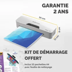Fellowes Pixel - Plastifieuse A4 - de 80 à 125 microns, à chaud et à froid - anti-bourrage - temps de chauffe rapide