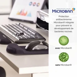 Fellowes PlushTouch - Tapis de souris / repose-poignets ergonomique - noir - protection anti-bactérienne Microban - surface douce et antidérapante