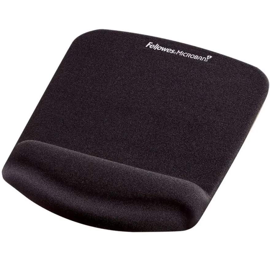 Fellowes PlushTouch - Tapis de souris / repose-poignets ergonomique - noir - protection anti-bactérienne Microban - surface douce et antidérapante