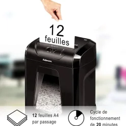 Fellowes Powershred 12C - destructeur de documents coupe croisée -12 feuilles - Corbeille 12 litres