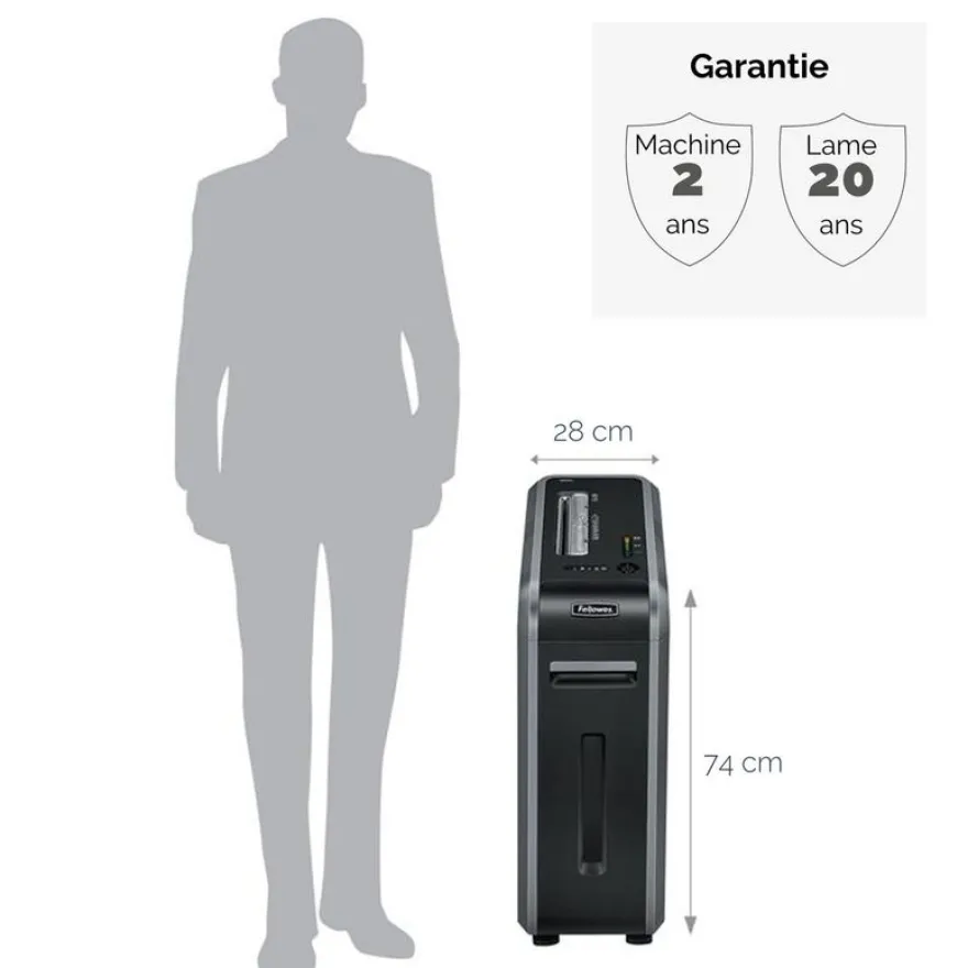 Fellowes Powershred 125Ci - destructeur de documents coupe croisée - 20 feuilles - Corbeille 53 litres - sécurité SafeSense