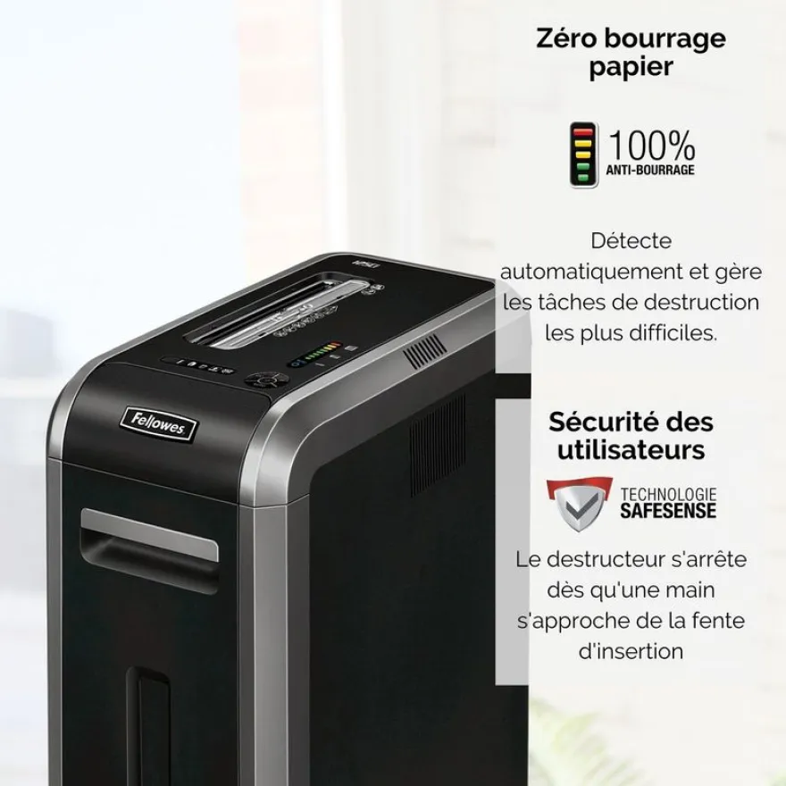 Fellowes Powershred 125Ci - destructeur de documents coupe croisée - 20 feuilles - Corbeille 53 litres - sécurité SafeSense
