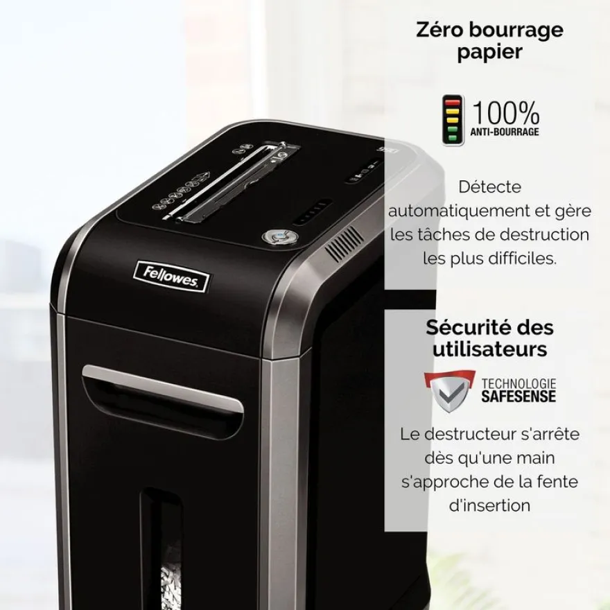 Fellowes Powershred 99Ci - destructeur de documents coupe croisée - 18 feuilles - Corbeille 34 litres - anti-bourrage - sécurité SafeSense
