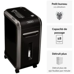 Fellowes Powershred 99Ci - destructeur de documents coupe croisée - 18 feuilles - Corbeille 34 litres - anti-bourrage - sécurité SafeSense
