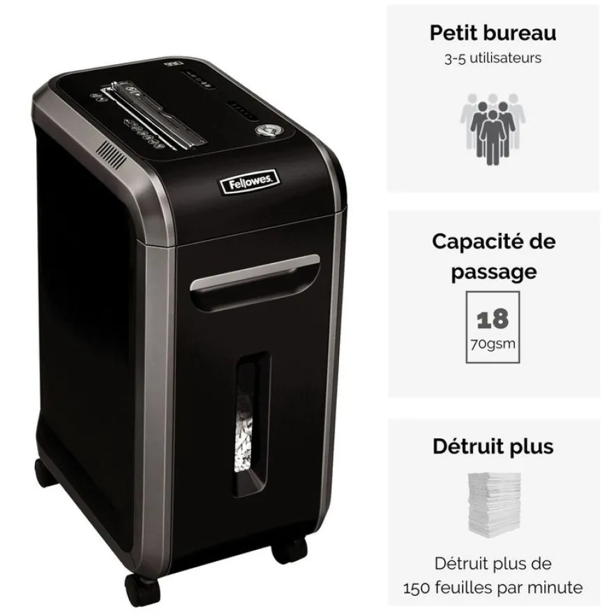 Fellowes Powershred 99Ci - destructeur de documents coupe croisée - 18 feuilles - Corbeille 34 litres - anti-bourrage - sécurité SafeSense
