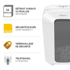 Fellowes Powershred LX70 - destructeur de documents coupe croisée - 11 feuilles - Corbeille 18 litres - blanc