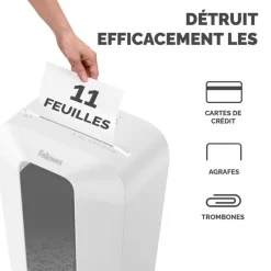 Fellowes Powershred LX70 - destructeur de documents coupe croisée - 11 feuilles - Corbeille 18 litres - blanc
