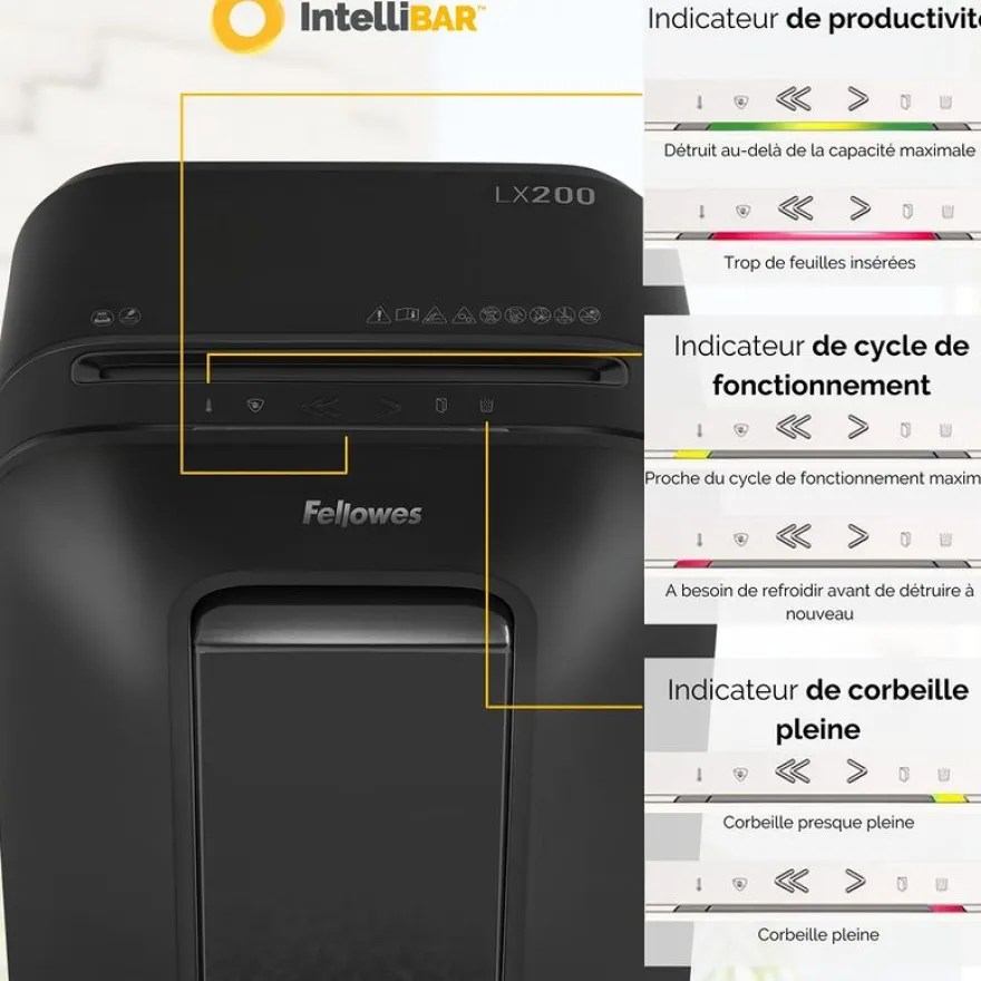 Fellowes Powershred LX200 - destructeur de documents coupe croisée mini-cut - 12 feuilles - Corbeille 22 litres