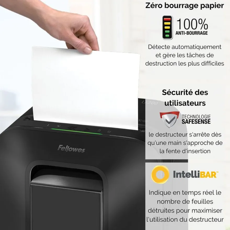 Fellowes Powershred LX200 - destructeur de documents coupe croisée mini-cut - 12 feuilles - Corbeille 22 litres