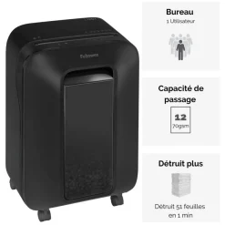 Fellowes Powershred LX201 - destructeur de documents coupe croisée microparticules - 12 feuilles - Corbeille 22 litres - noir