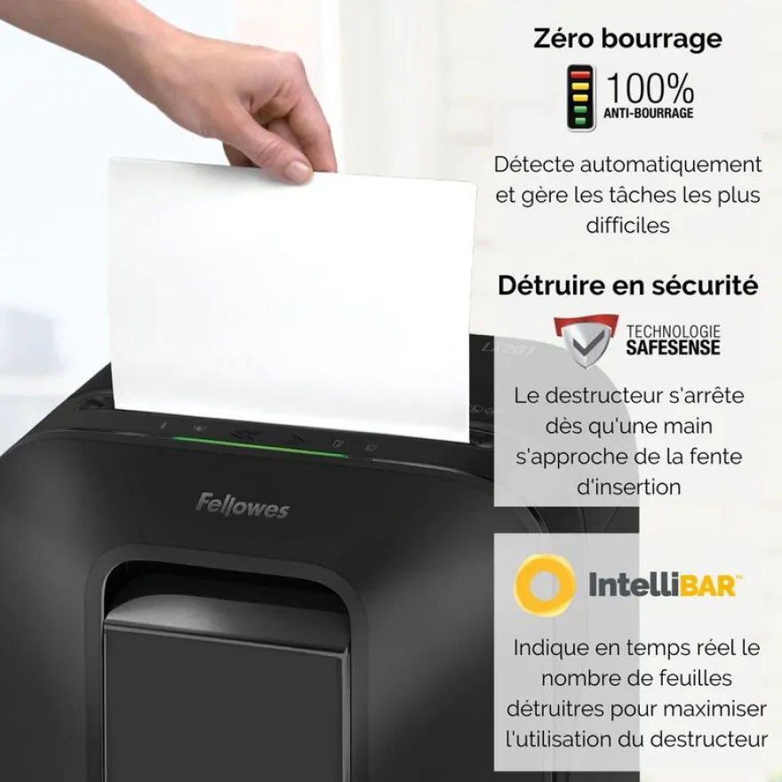 Fellowes Powershred LX201 - destructeur de documents coupe croisée microparticules - 12 feuilles - Corbeille 22 litres - noir