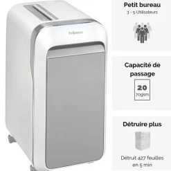 Fellowes Powershred LX221 - destructeur de documents coupe croisée microparticules - 20 feuilles - Corbeille 30 litres - blanc