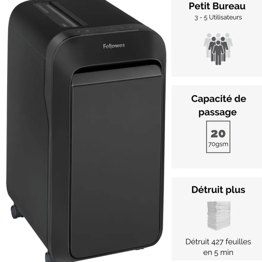 Fellowes Powershred LX221 - destructeur de documents coupe croisée microparticules - 20 feuilles - Corbeille 30 litres - noir