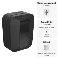 Fellowes Powershred LX45 - destructeur de documents coupe croisée - 8 feuilles - Corbeille 17 litres - verrouillage de sécurité