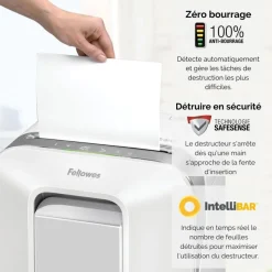 Fellowes Powershred LX201 - destructeur de documents coupe croisée microparticules - 12 feuilles - Corbeille 22 litres - blanc