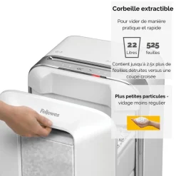 Fellowes Powershred LX201 - destructeur de documents coupe croisée microparticules - 12 feuilles - Corbeille 22 litres - blanc