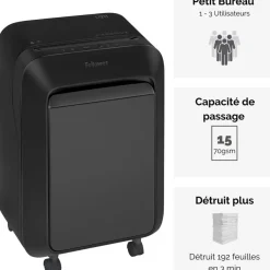 Fellowes Powershred LX211 - destructeur de documents coupe croisée microparticules - 15 feuilles - Corbeille 23 litres - noir