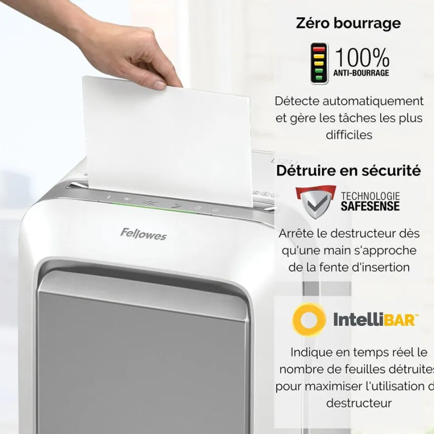 Fellowes Powershred LX211 - destructeur de documents coupe croisée microparticules - 15 feuilles - Corbeille 23 litres - blanc