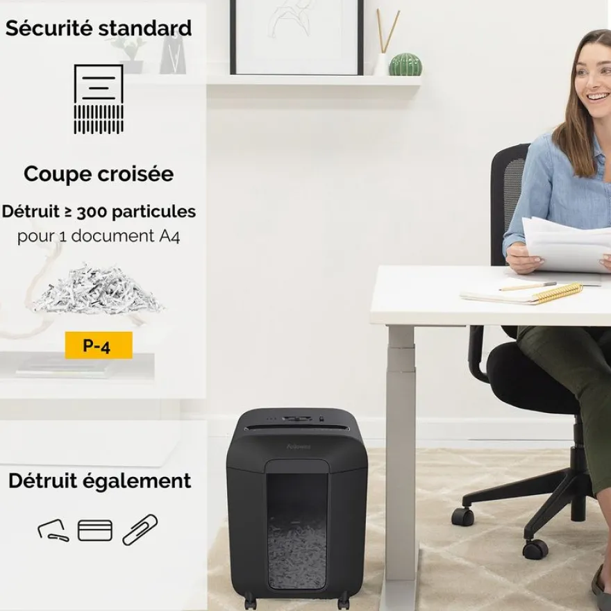 Fellowes Powershred LX85 - destructeur de documents coupe croisée - 12 feuilles - Corbeille 19 litres - sécurité SafeSense