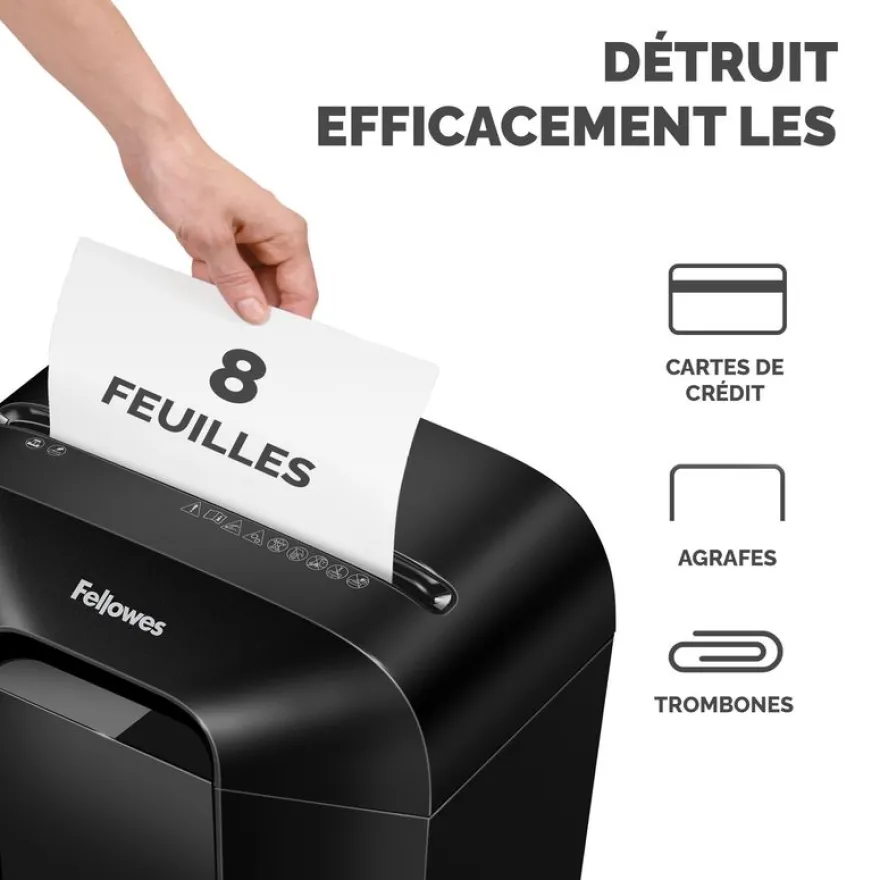 Fellowes Powershred LX41 - Destructeur de documents mini-cut - 8 feuilles - Corbeille 17 litres