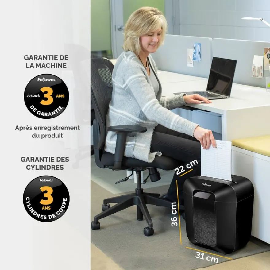 Fellowes Powershred LX25M - Destructeur de documents coupe croisée mini-cut - 6 feuilles - Corbeille 11,5 litres