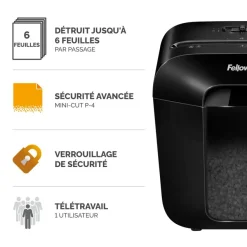Fellowes Powershred LX25M - Destructeur de documents coupe croisée mini-cut - 6 feuilles - Corbeille 11,5 litres