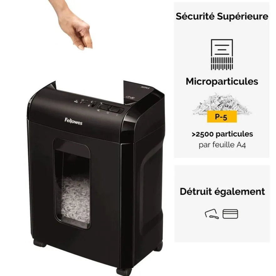 Fellowes Powershred 10M - destructeur de documents coupe croisée microparticules - 10 feuilles - Corbeille 19 litres
