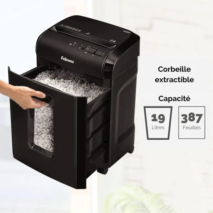 Fellowes Powershred 10M - destructeur de documents coupe croisée microparticules - 10 feuilles - Corbeille 19 litres