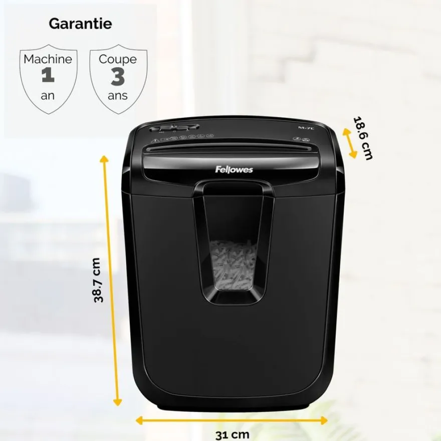 Fellowes Powershred M-7C - destructeur de documents coupe croisée - 7 feuilles - Corbeille 14 litres