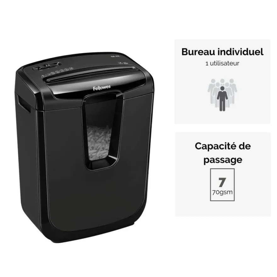 Fellowes Powershred M-7C - destructeur de documents coupe croisée - 7 feuilles - Corbeille 14 litres