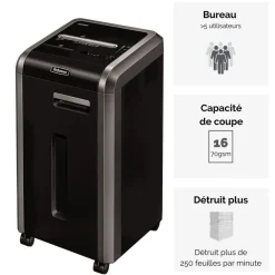 Fellowes Powershred 225Mi - destructeur de documents coupe croisée microparticules - 16 feuilles - Corbeille 60 litres