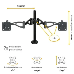Fellowes Professional Series - Bras porte-écran double jusqu'à 26" - angle et hauteur ajustable