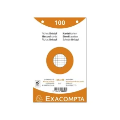 Fiches bristol quadrillées 5x5 perforées Exacompta – 125 x 200 mm – Paquet de 100 – Couleurs assorties