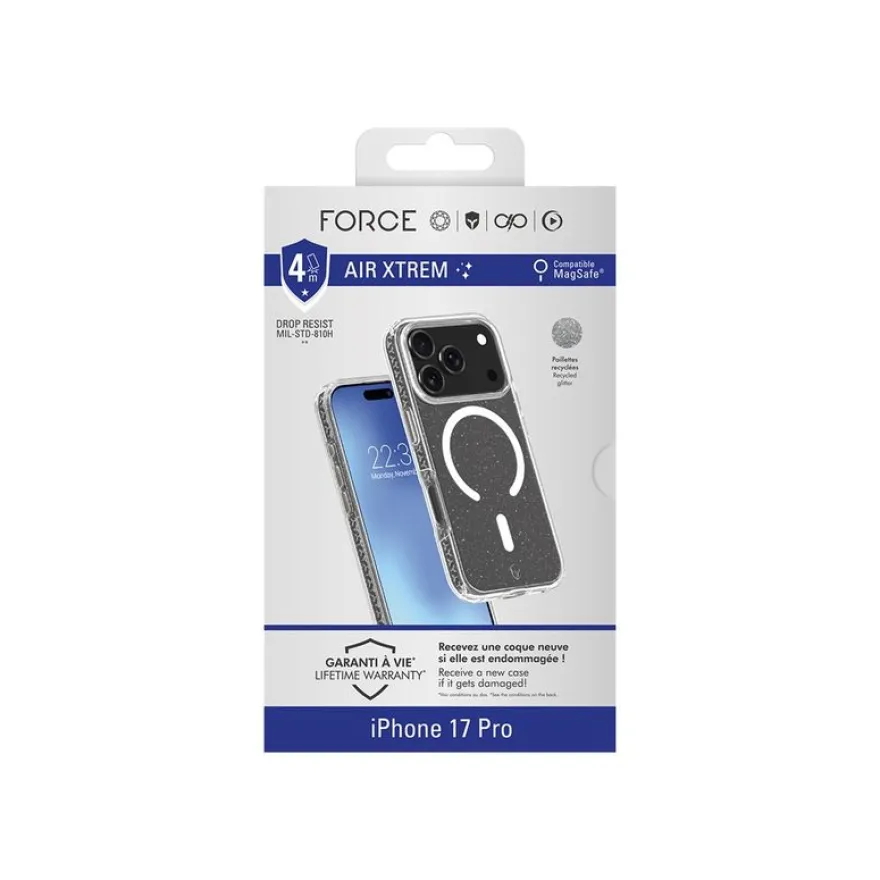 Force Case Air Xtrem - Coque de protection pour iPhone 17 Pro - transparent avec paillettes