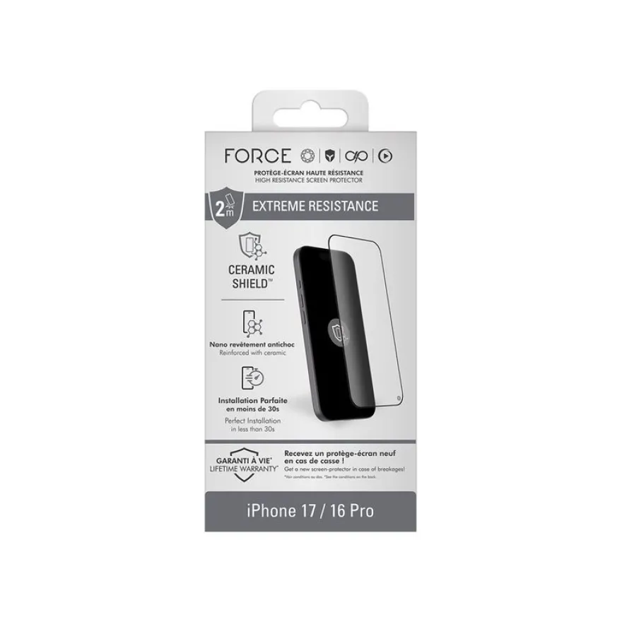 Force Glass - Protection d'écran en verre pour iPhone 16 Pro, 17