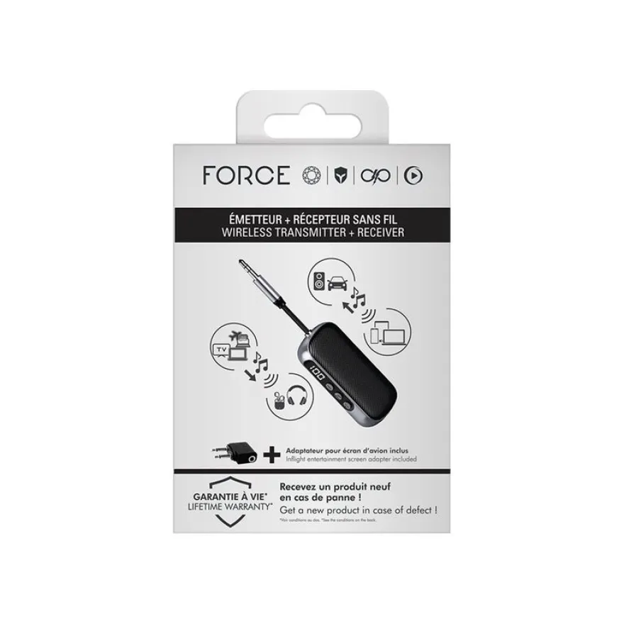Force Play - Adaptateur d'interface audio sans fil Bluetooth pour récepteur audio sans fil, transmetteur audio sans fil - transmitter & receiver 2-in-1 - noir