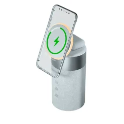 Force Play - Double chargeur sans fil (15W + 5W) Compatible MagSafe + Enceinte Bluetooth Silver