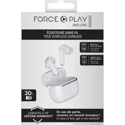 Force Play - Kit main libre - écouteur sans fil bluetooth - blanc