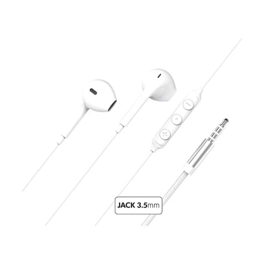 Force Play - Kit main libre - écouteurs filaire avec micro et prise Jack 3.5Mm- blanc