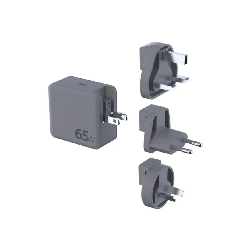 Force Power - Adaptateur secteur - technologie GaN - 65 Watt - PD - 3 connecteurs de sortie (USB, 2 x USB-C) - gris